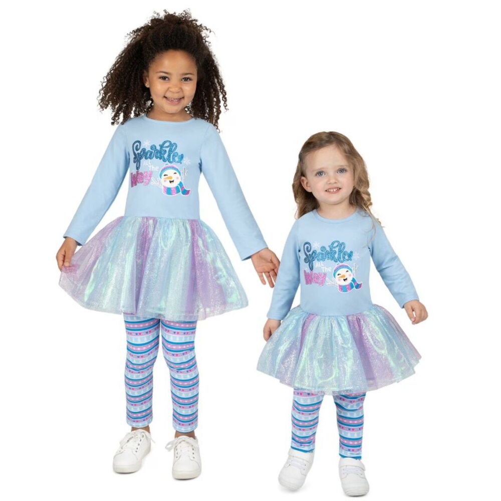 NEW Girls Sz 2 Toddler SPARKLE ALL THE WAY Snowman Christmas Holiday 2 Pc Outfit